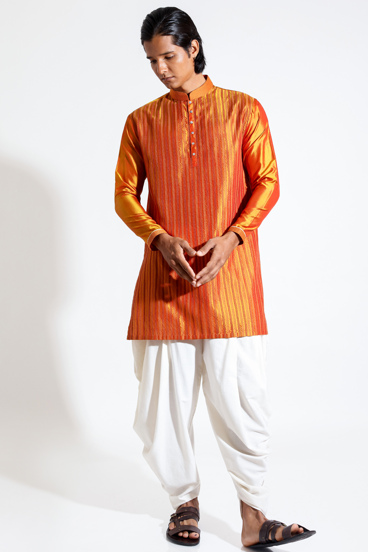Mustard Silk Kurta Set by Vivek Karunakaran at Pernia's Pop Up Shop