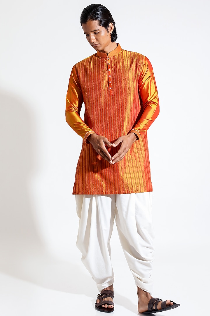 Mustard Silk Kurta Set by Vivek Karunakaran at Pernia's Pop Up Shop