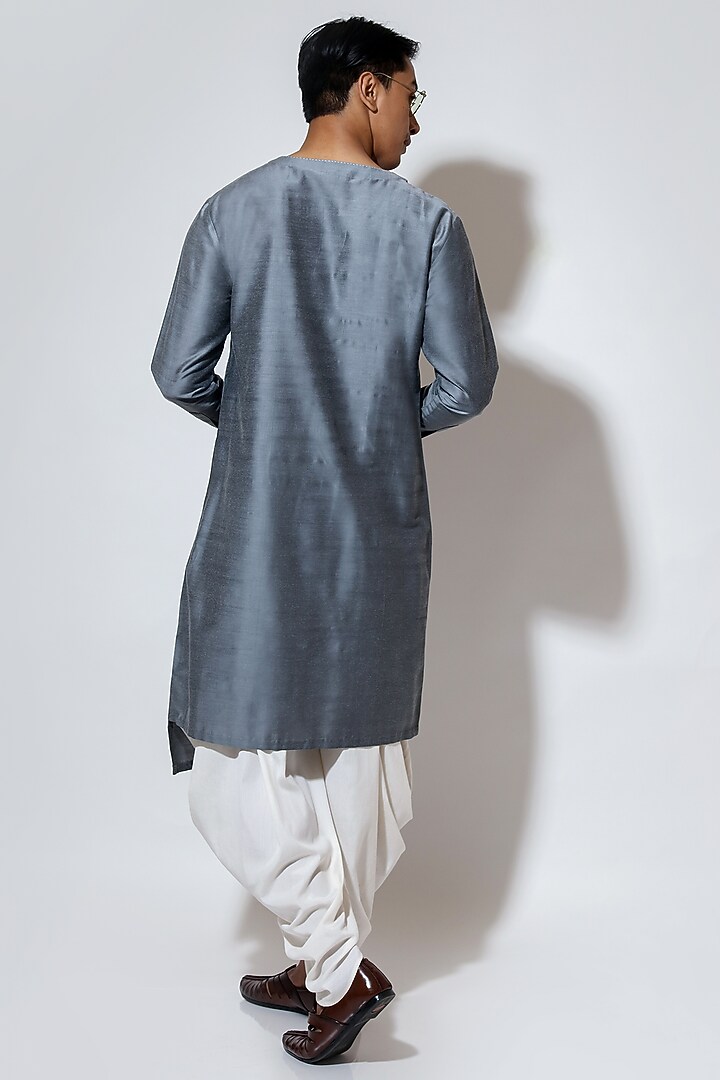 Grey Spun Cotton Asymmetric Kurta Set by Vivek Karunakaran at Pernia's Pop Up Shop