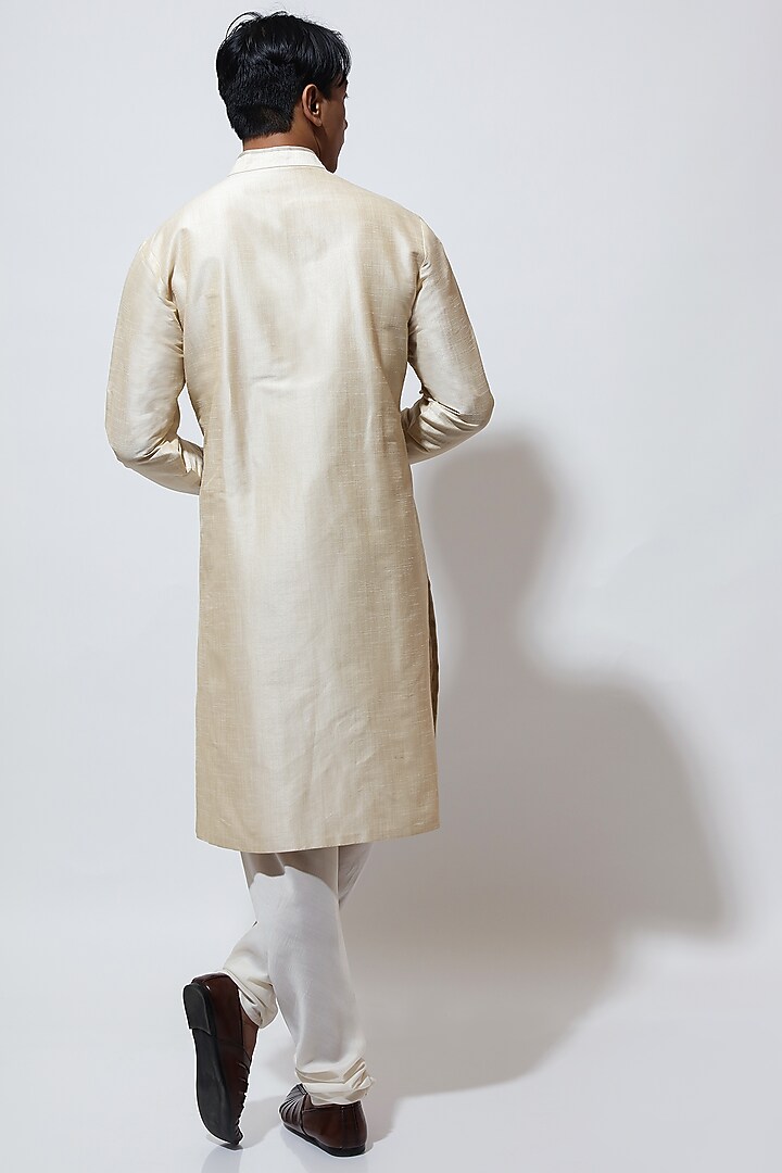 Light Beige Silk Motif Embroidered Kurta Set by Vivek Karunakaran at Pernia's Pop Up Shop