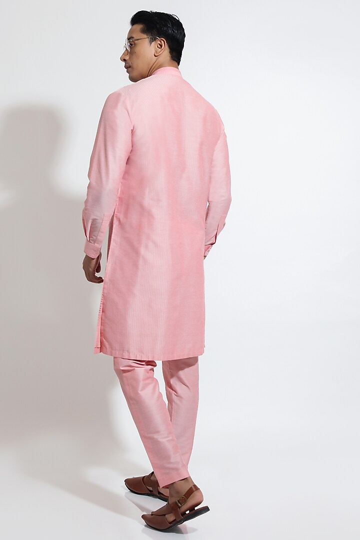 Light Pink Spun Cotton Embroidered Kurta Set by Vivek Karunakaran at Pernia's Pop Up Shop
