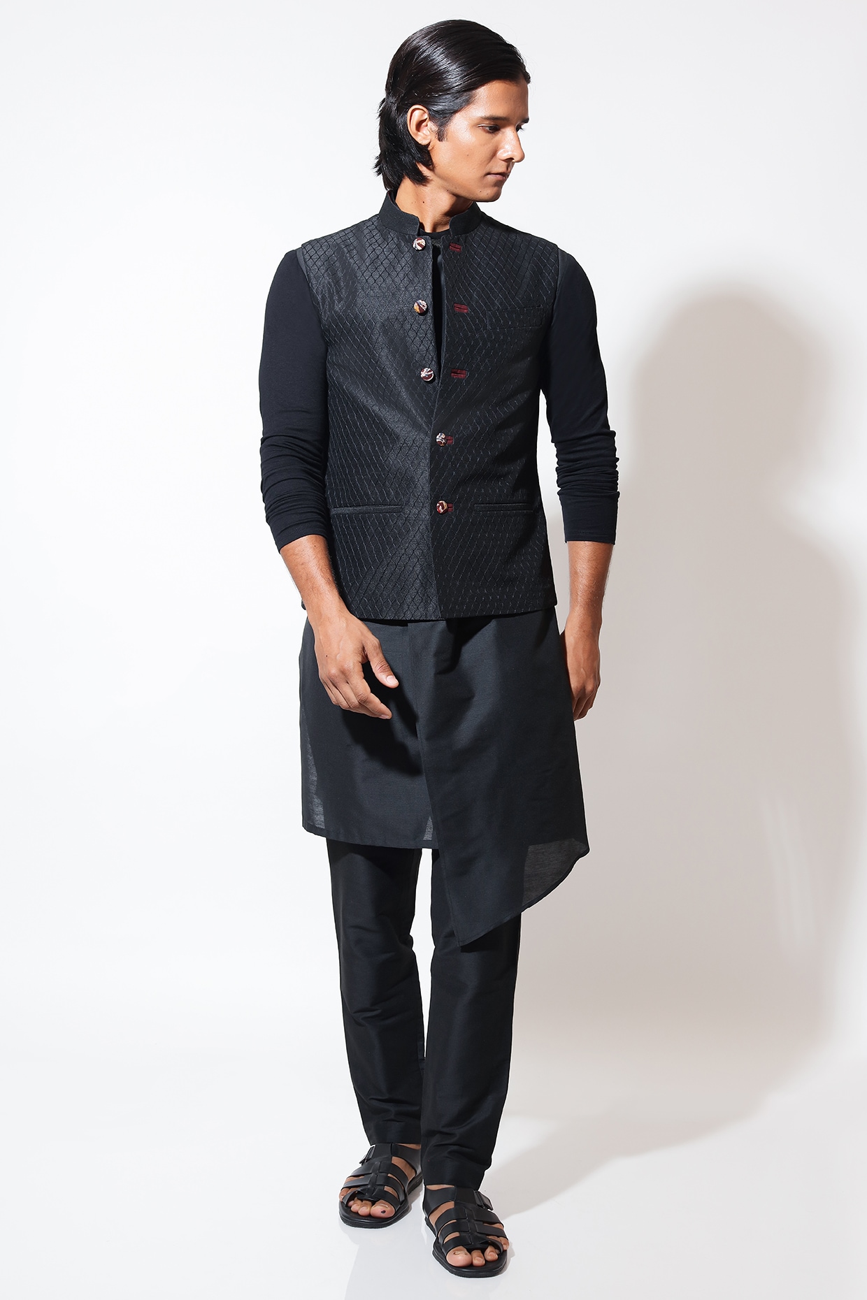 Vivek Karunakaran Black Silk Embroidered Bundi Jacket Set
