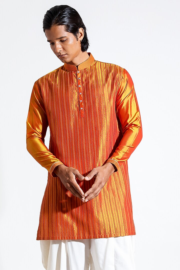 Mustard Silk Kurta by Vivek Karunakaran at Pernia's Pop Up Shop
