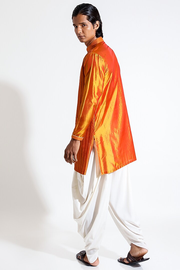 Mustard Silk Kurta by Vivek Karunakaran at Pernia's Pop Up Shop