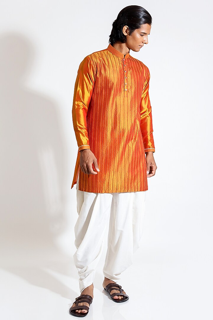 Mustard Silk Kurta by Vivek Karunakaran at Pernia's Pop Up Shop