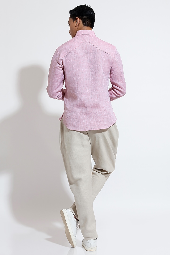 Pink Linen Embroidered Party Wear Shirt by Vivek Karunakaran at Pernia's Pop Up Shop