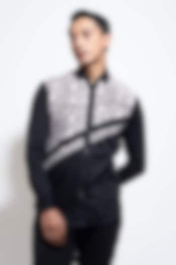 Black Poplin Printed Party Wear Shirt by Vivek Karunakaran at Pernia's Pop Up Shop