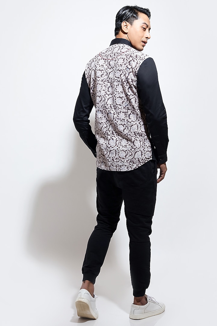Black Poplin Printed Party Wear Shirt by Vivek Karunakaran at Pernia's Pop Up Shop