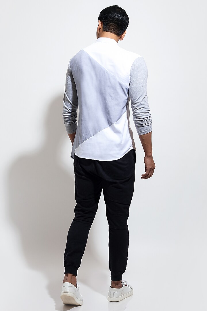 White Poplin Asymmetric Party Wear Shirt by Vivek Karunakaran at Pernia's Pop Up Shop