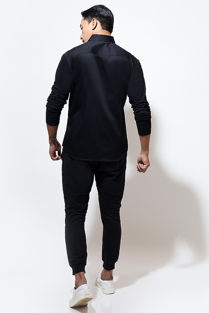 Black Poplin Party Wear Shirt by Vivek Karunakaran at Pernia's Pop Up Shop