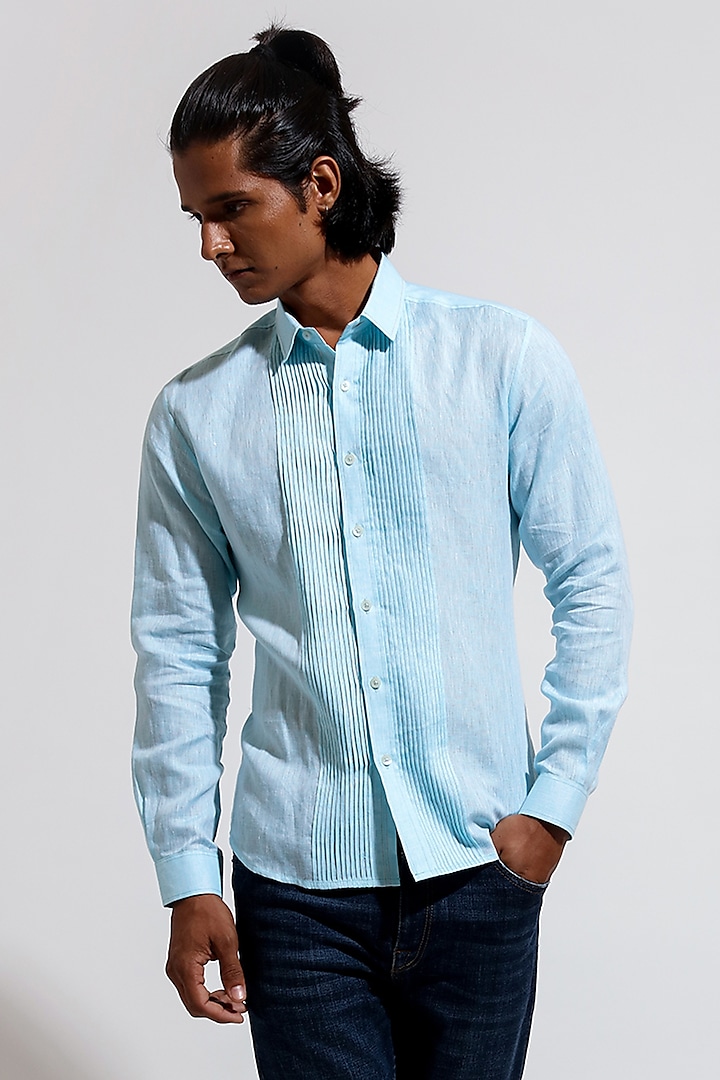 Light Blue Linen Shirt by Vivek Karunakaran