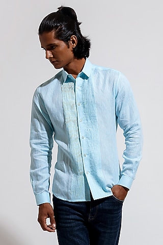 Light Blue Linen Shirt by Vivek Karunakaran