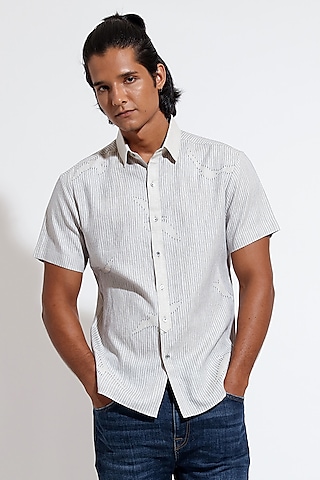 Beige Linen Shirt by Vivek Karunakaran