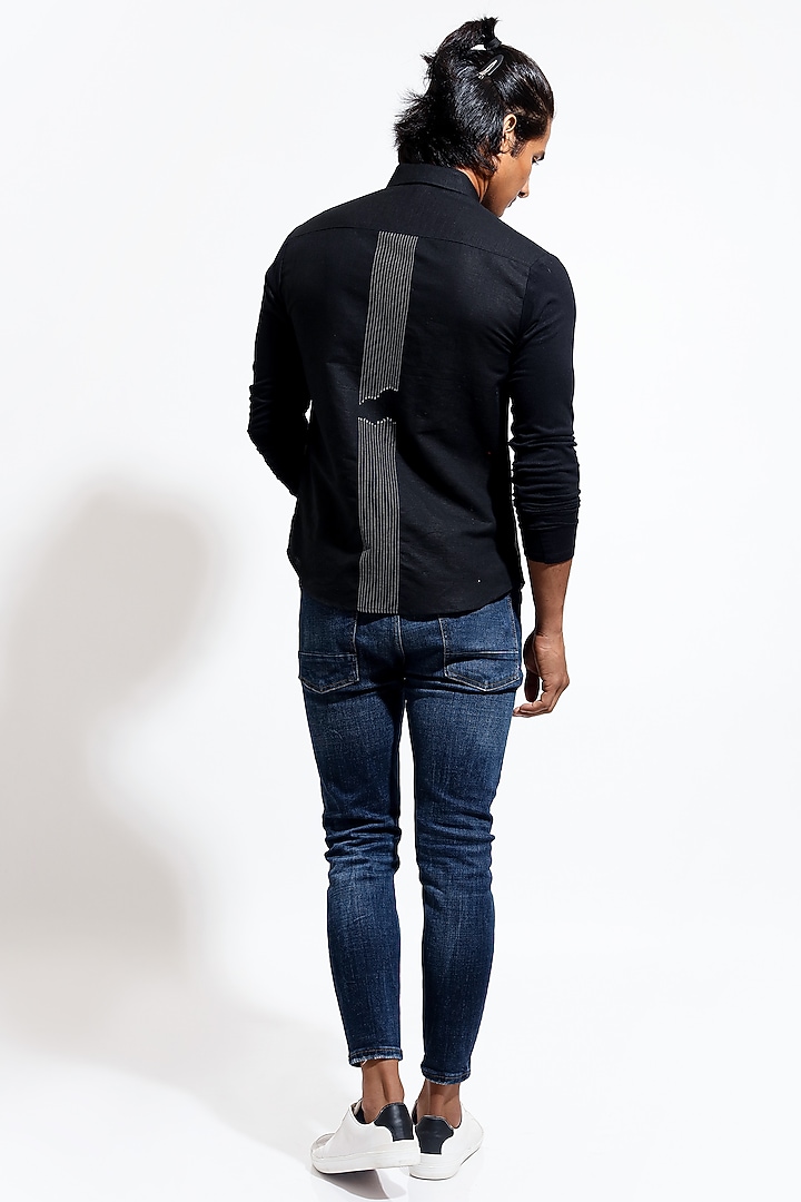 Black Linen Party Wear Shirt by Vivek Karunakaran at Pernia's Pop Up Shop