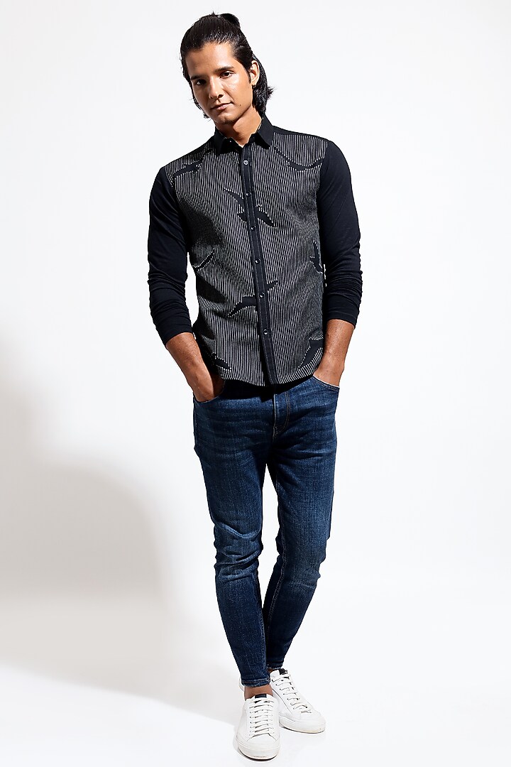 Black Linen Party Wear Shirt by Vivek Karunakaran at Pernia's Pop Up Shop