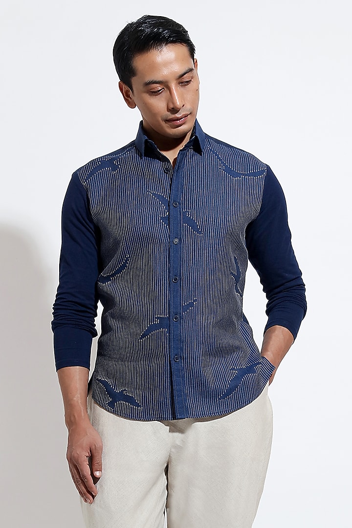 Blue Linen Shirt by Vivek Karunakaran