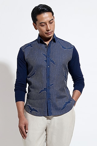 Blue Linen Shirt by Vivek Karunakaran