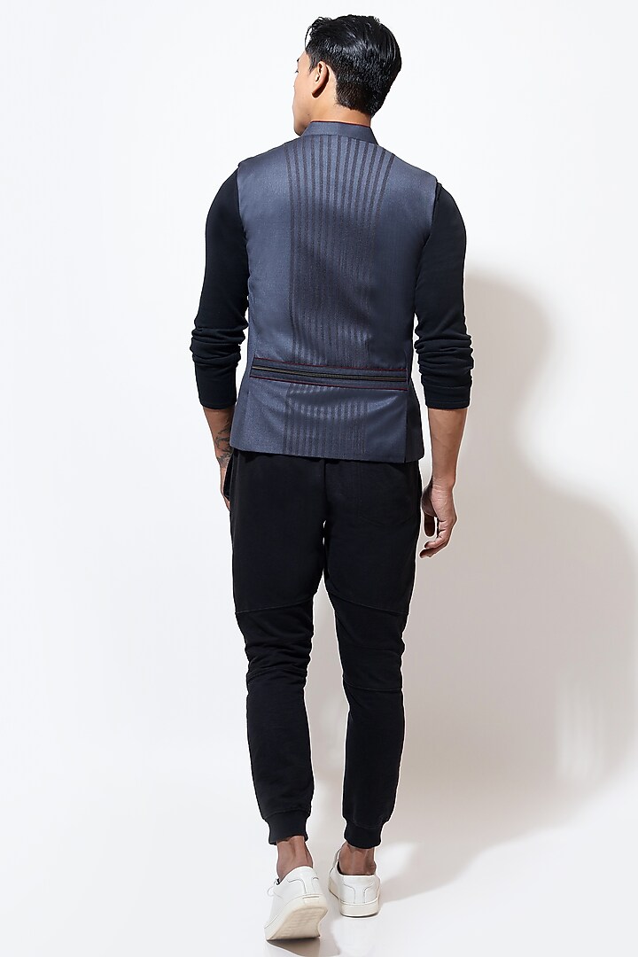 Grey Suiting Bundi Jacket by Vivek Karunakaran at Pernia's Pop Up Shop