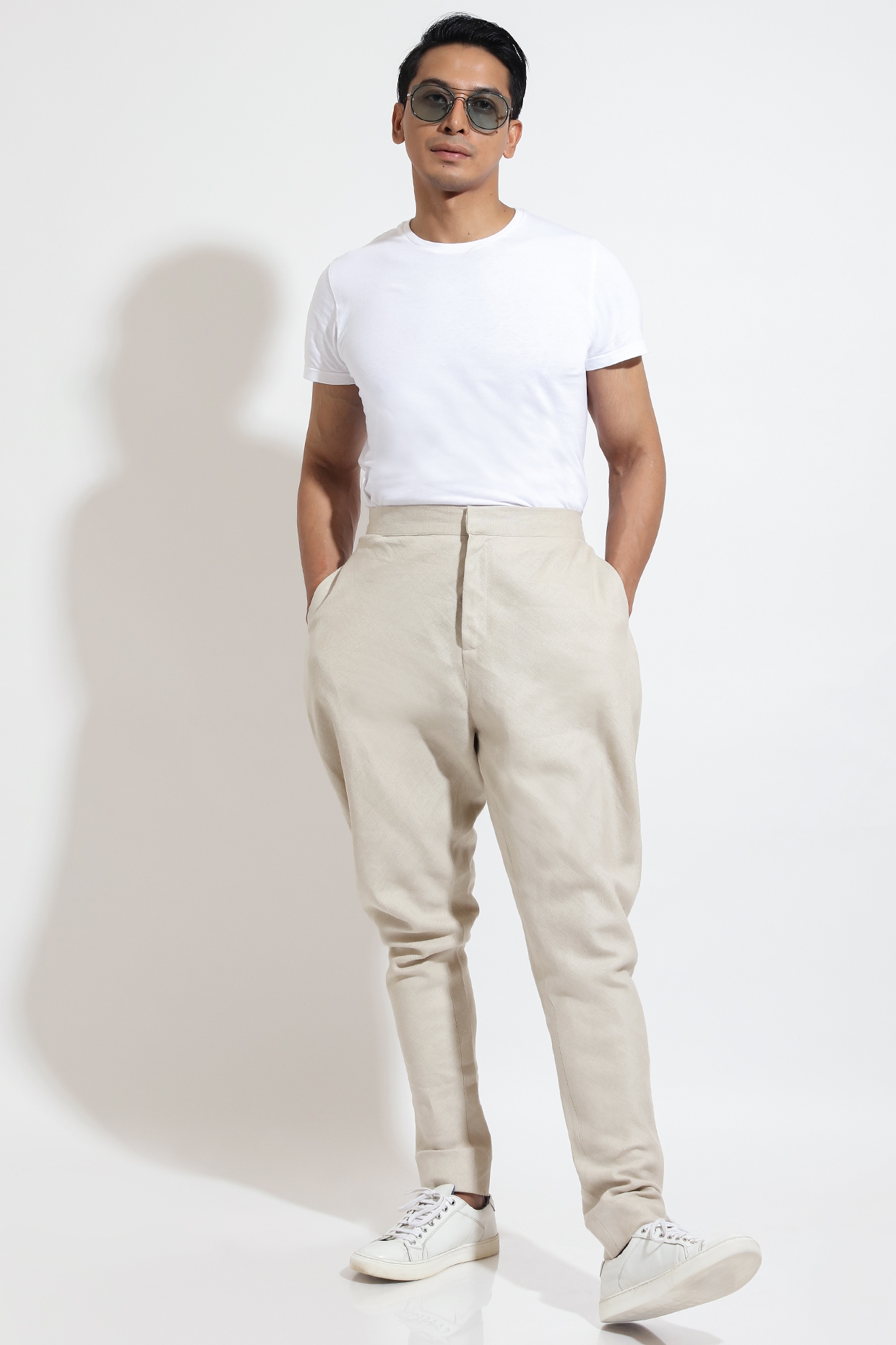 Beige Linen Jodhpuri Pants by Vivek Karunakaran at Pernia s Pop Up Shop 2024