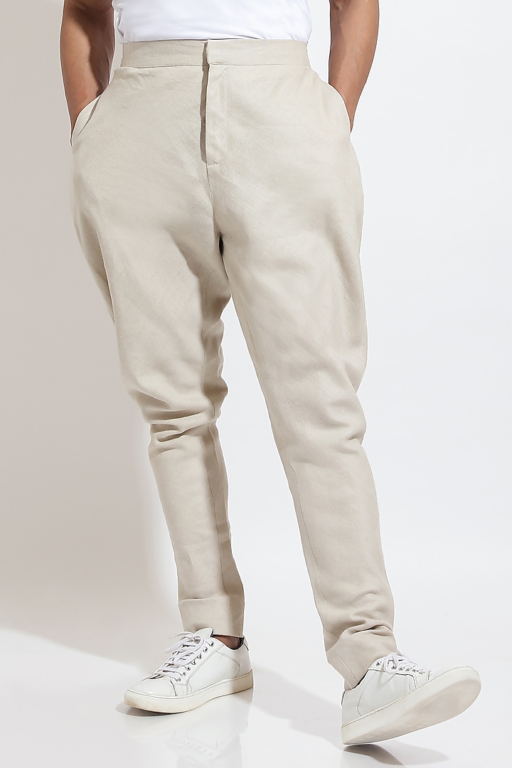 Beige Linen Jodhpuri Pants by Vivek Karunakaran at Pernia's Pop Up Shop