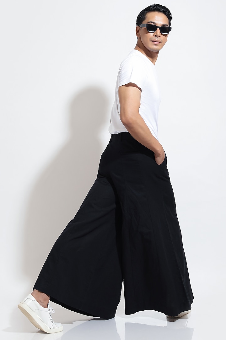Black Linen Palazzo Pants by Vivek Karunakaran at Pernia's Pop Up Shop