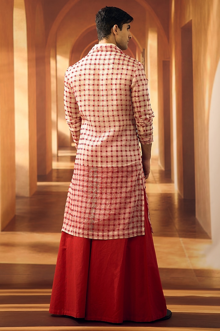 Off-White Organza Block Printed Trench Coat by Vivek Karunakaran at Pernia's Pop Up Shop