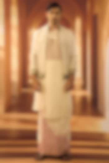 Cream Tussar Silk Kurta by Vivek Karunakaran at Pernia's Pop Up Shop