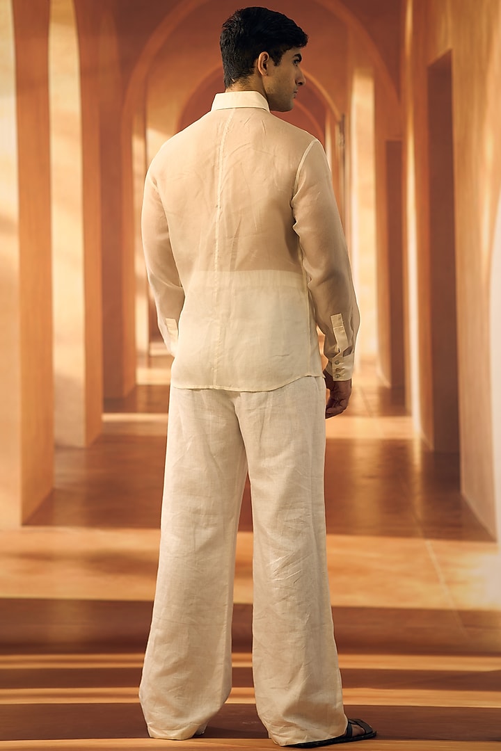 Ivory Organza Machine Embroidered Party Wear Shirt by Vivek Karunakaran at Pernia's Pop Up Shop
