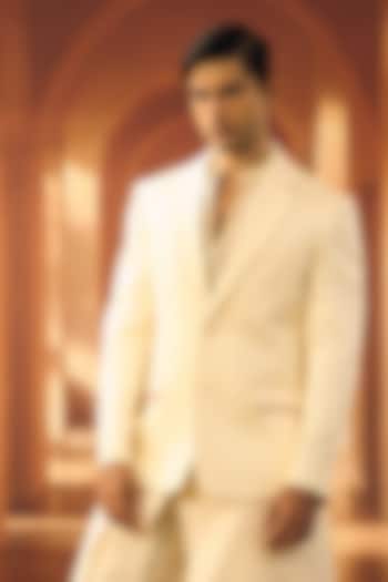 Cream Jute Silk Jacket by Vivek Karunakaran at Pernia's Pop Up Shop