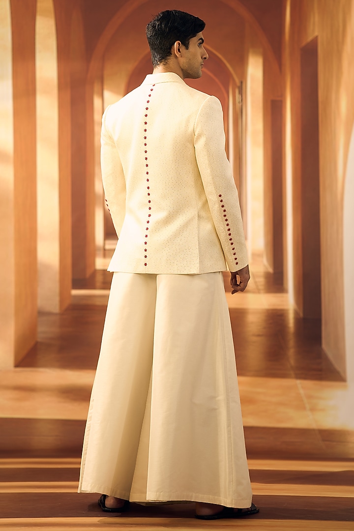 Cream Jute Silk Jacket by Vivek Karunakaran at Pernia's Pop Up Shop
