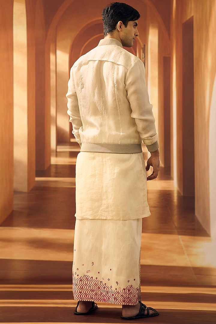 Cream Organza Hand Embroidered Bomber Jacket by Vivek Karunakaran at Pernia's Pop Up Shop