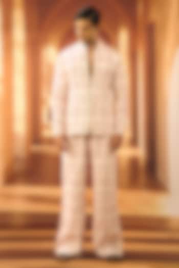 White Linen Checkered Pattern Co-Ord Set by Vivek Karunakaran at Pernia's Pop Up Shop