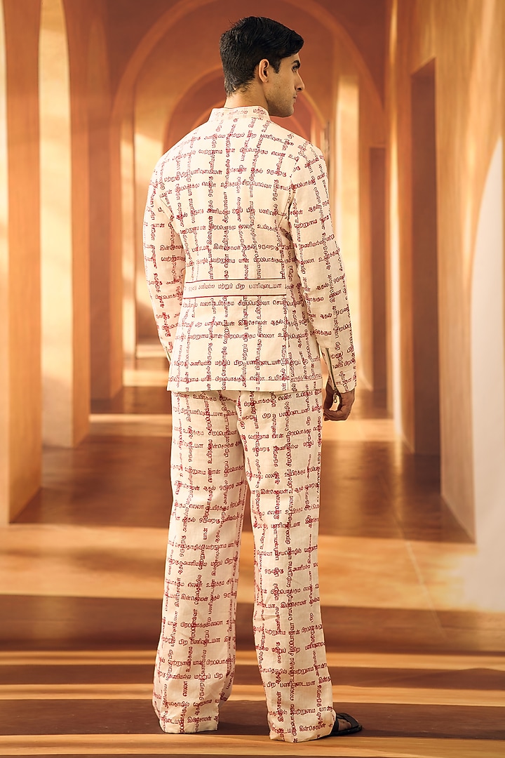 White Linen Checkered Pattern Co-Ord Set by Vivek Karunakaran at Pernia's Pop Up Shop