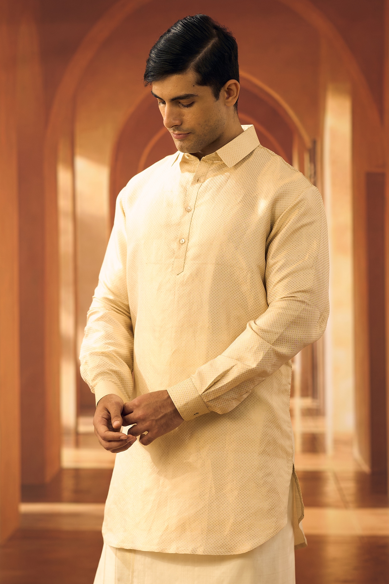 Vivek Karunakaran Cream Silk jacquard Kurta
