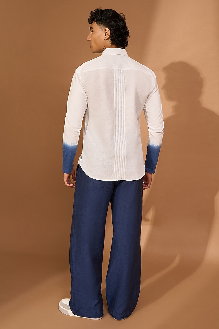 White Cotton Linen Party Wear Shirt by Vivek Karunakaran at Pernia's Pop Up Shop