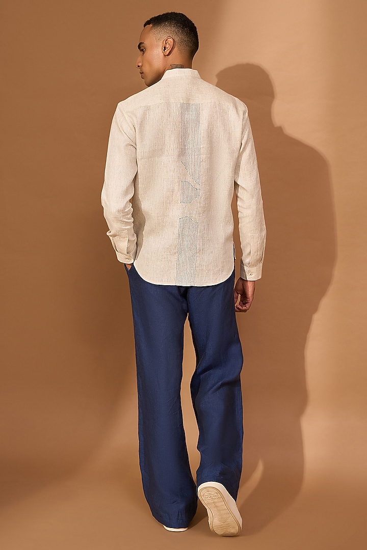 Cream Linen Party Wear Shirt by Vivek Karunakaran at Pernia's Pop Up Shop