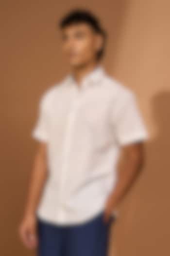 White Cotton Linen Abstract Embroidered Party Wear Shirt by Vivek Karunakaran at Pernia's Pop Up Shop