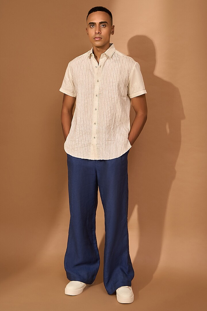 Beige Linen Party Wear Shirt by Vivek Karunakaran at Pernia's Pop Up Shop