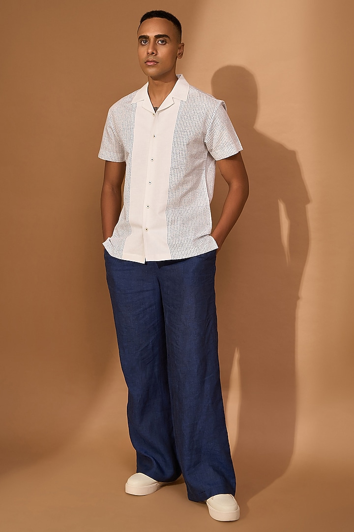 White Linen Smudge Printed Party Wear Shirt by Vivek Karunakaran at Pernia's Pop Up Shop
