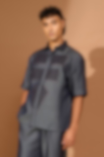 Bluish Grey Denim Chambray Oversized Boxy Shirt by Vivek Karunakaran