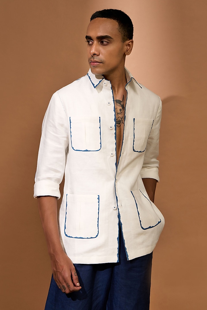 White Linen Shacket by Vivek Karunakaran