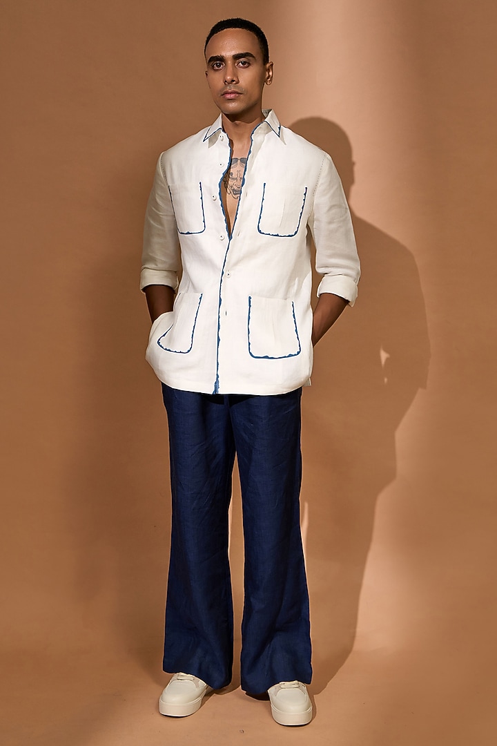 White Linen Shacket by Vivek Karunakaran at Pernia's Pop Up Shop