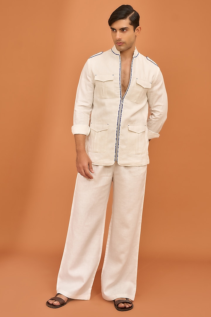 White Linen Shacket by Vivek Karunakaran at Pernia's Pop Up Shop
