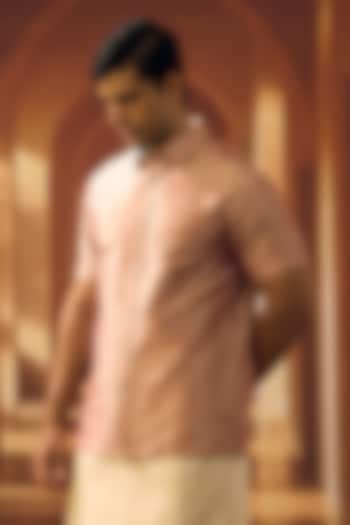 Burnt Pink Raw Silk Party Wear Shirt by Vivek Karunakaran at Pernia's Pop Up Shop