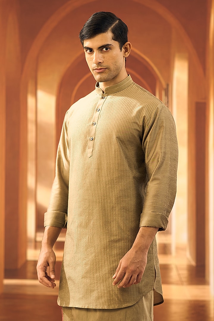 Olive Spun Cotton Kurta by Vivek Karunakaran at Pernia's Pop Up Shop