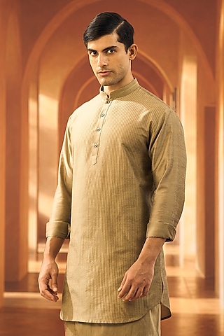 Olive Spun Cotton Kurta by Vivek Karunakaran
