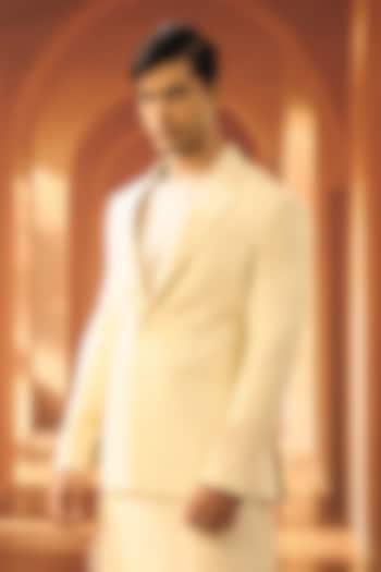Cream Semi Silk Jacket by Vivek Karunakaran at Pernia's Pop Up Shop