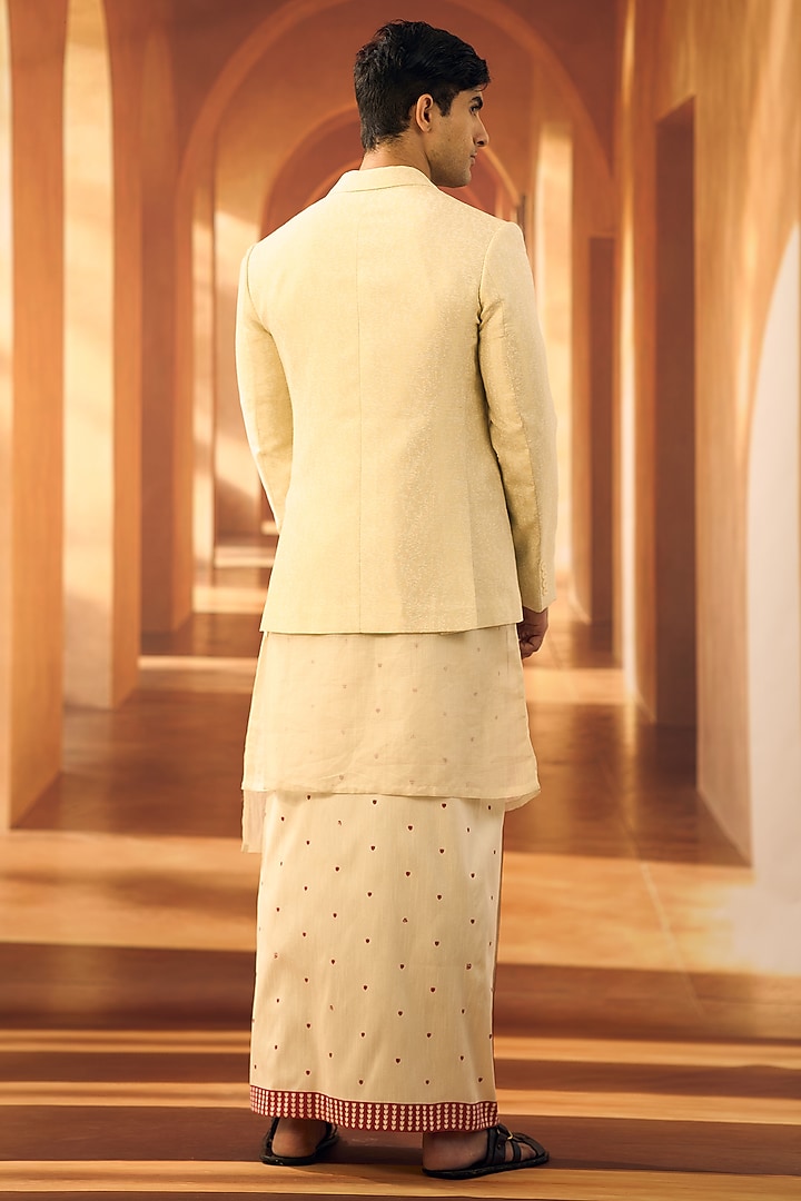 Cream Semi Silk Jacket by Vivek Karunakaran at Pernia's Pop Up Shop