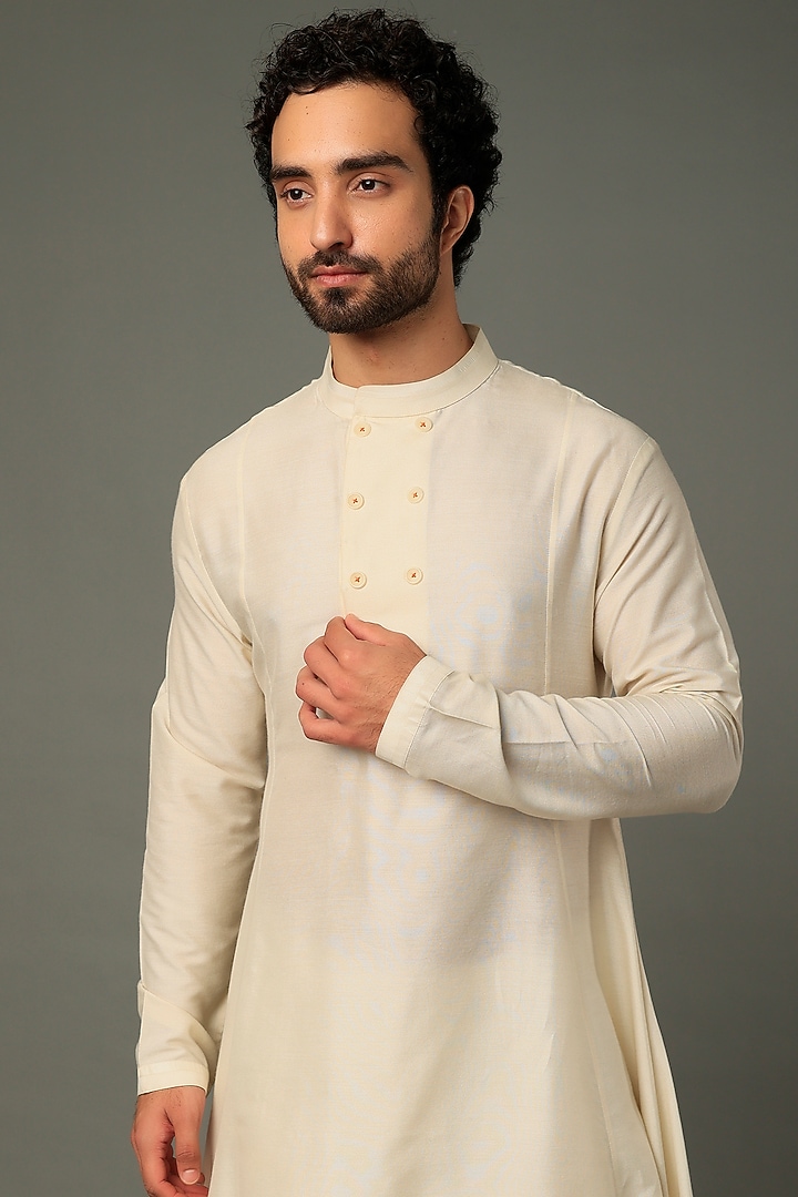 Ivory Spun Cotton Handkerchief Kurta by Vivek Karunakaran at Pernia's Pop Up Shop