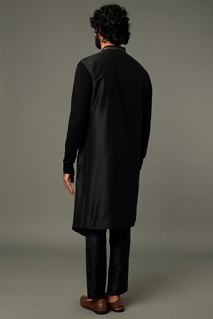 Black Cotton Embroidered Kurta Set by Vivek Karunakaran at Pernia's Pop Up Shop